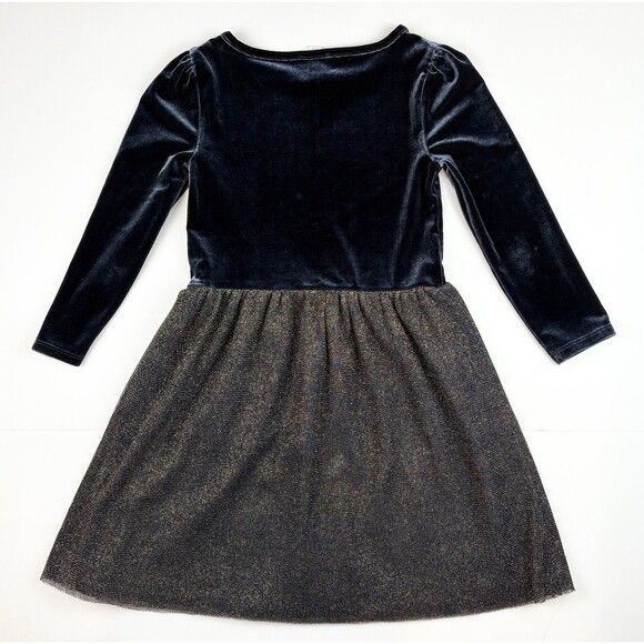 Crewcuts J. Crew Long Sleeve Navy Gold Velvet Dress Holiday Christmas, Size 7 - Picture 5 of 5